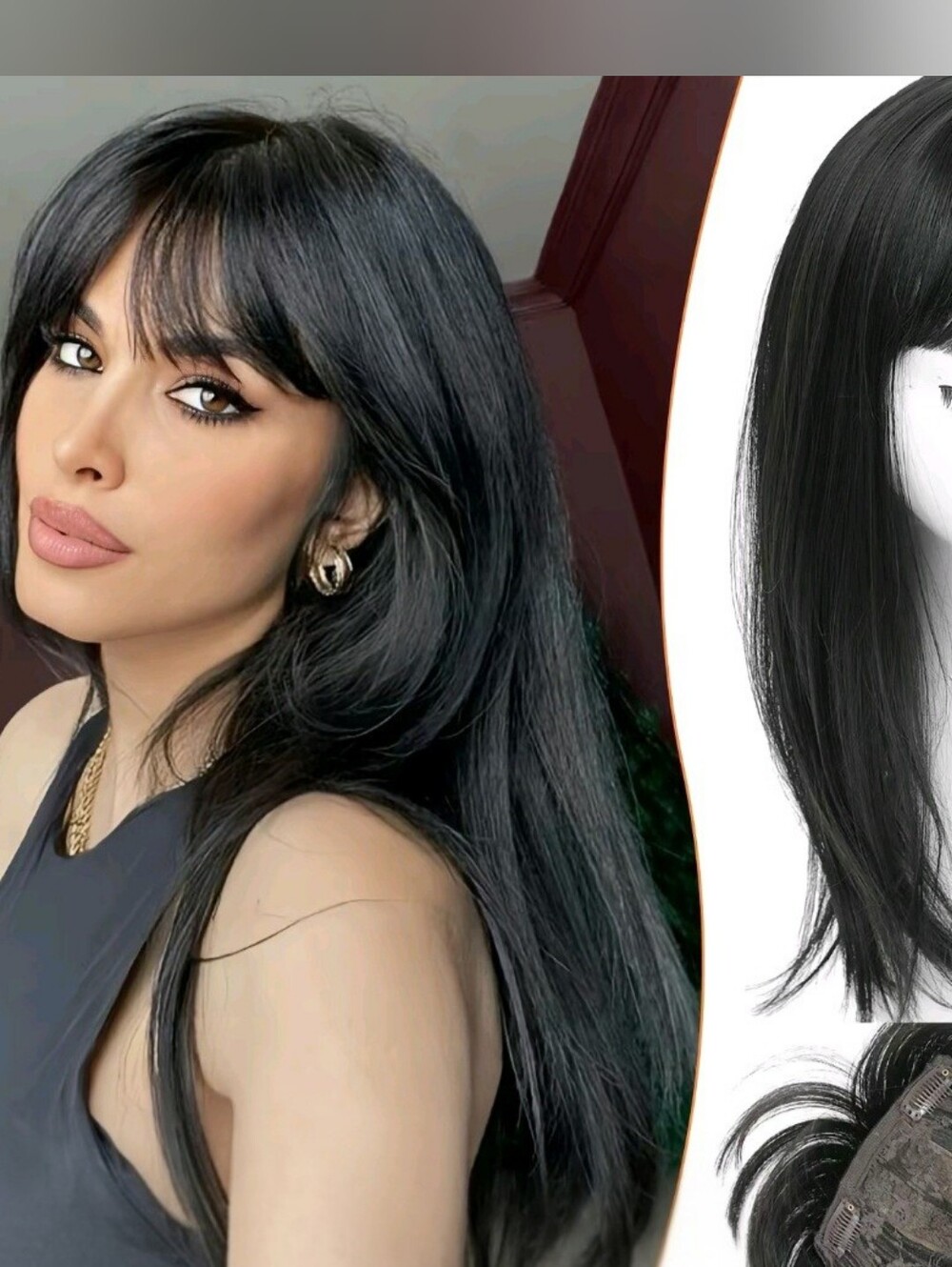 NWT Paneway 24" Synthetic Hair Topper Bangs 1B Scalp Look